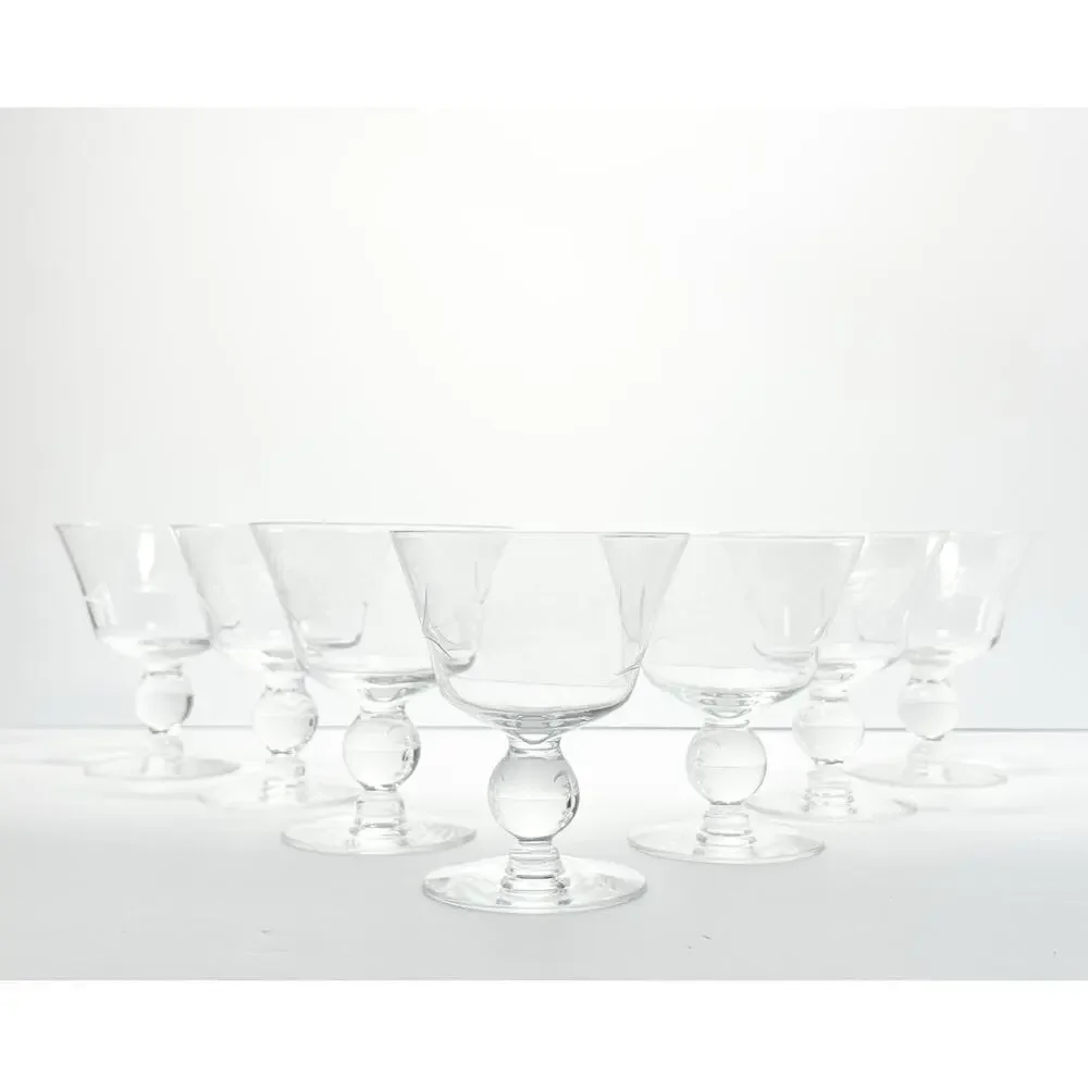 1950s Vintage Mid-century Set of 7 Etched Wheat Coupe Champagne Glasses 4.5” 8oz